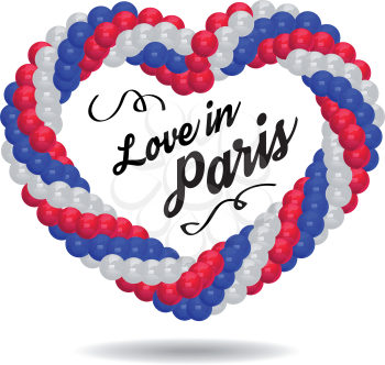 Balloons in the shape of a heart in the colors of the flag of France. Vector illustration on white