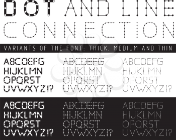 Font with letters composed of lines and points. Vector illustration