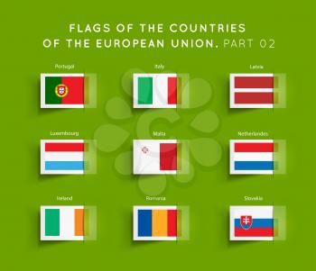 Vector Flags of EU countries on a green background. Part 02