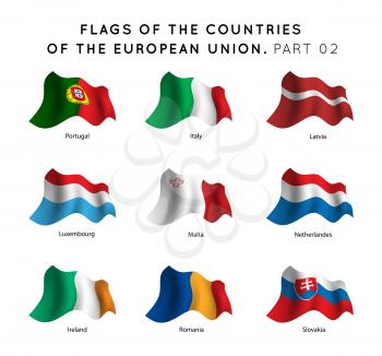 Vector Waving Flags of EU countries on a white background. Part 02