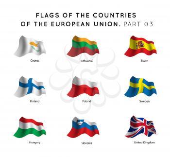 Vector Waving Flags of EU countries on a white background. Part 03