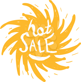 Hot summer sale. Drawn vector sun on white background