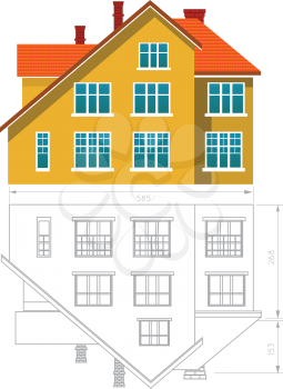 House icon and drawing. Vector illustration on white background