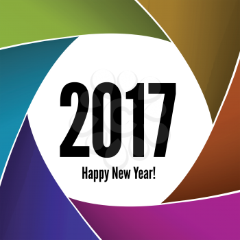 Happy New Year 2017 on a background of the camera lens. Vector illustration