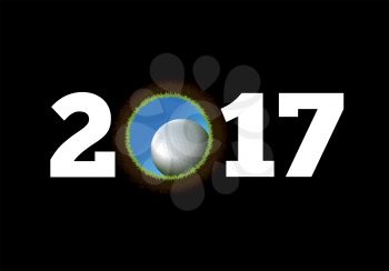 Happy New Year on the background of a golf ball falling into the hole. Vector illustration