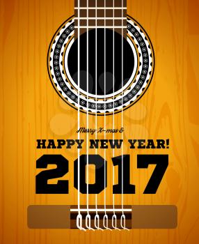 Happy New Year on the background of guitars and strings. Vector illustration