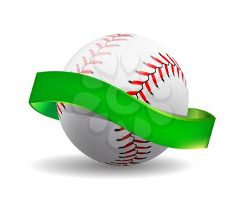 Baseball on white background with green ribbon. Vector illustration