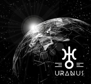 Planet Uranus in the form of polygonal mesh elements in the form of lines and points. The planet in astrology is responsible for modern technologies and innovations. Vector illustration