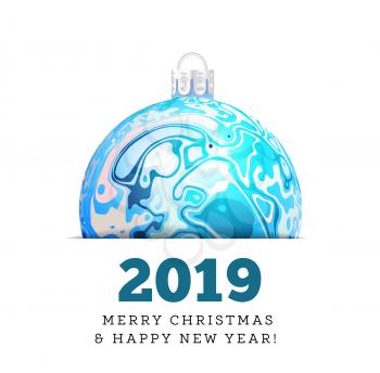 Christmas vector ball in the style of Marble Ink lines. 2019 Happy New Year