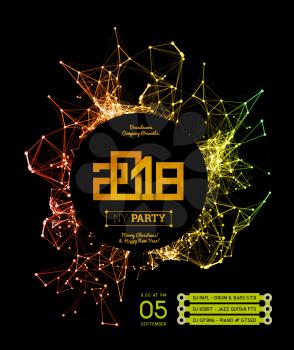 Invitation to the New Year party of 2018. Plexus style vector illustration