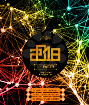 Invitation to the New Year party of 2018. Plexus style vector illustration