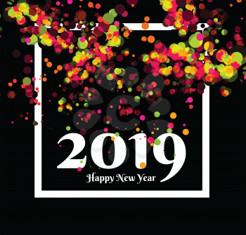 Happy New Year 2019 greeting with confetti on the background. Vector illustration