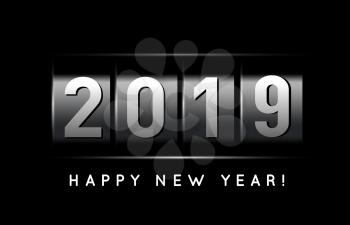 New Year counter 2019. VectoriIllustration on black background