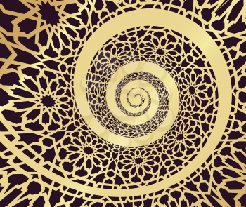Islamic pattern, swirled in 3d spiral shape. Vector illustration