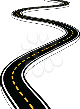 Leaving the highway, curved road with markings. 3D vector illustration on white background