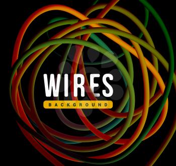 Twisted multicolored electrical wires on a black background. Vector illustration