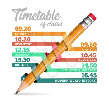 Timetable or timeline vector design template illustration with pencil on white background