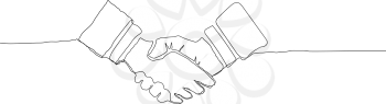 Handshake vector illustration on a white background. Continuous line drawing design style.