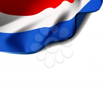 Waving flag of Netherlands close-up with shadow on white background. Flag of Holland. Vector illustration with copy space for your design