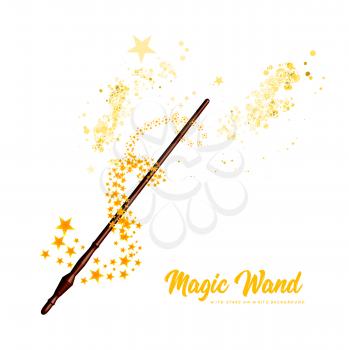 Wooden magic wand with stars on white background. Vector illustration