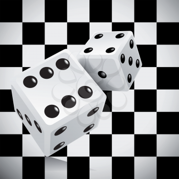 Playing dice for a casino on a transparent checkered background. Vector illustration