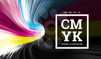 CMYK paint in the form of a 3D spiral pipe. Inside view. Vector close-up illustration