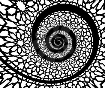 Islamic pattern, swirled in 3d spiral shape. Vector illustration