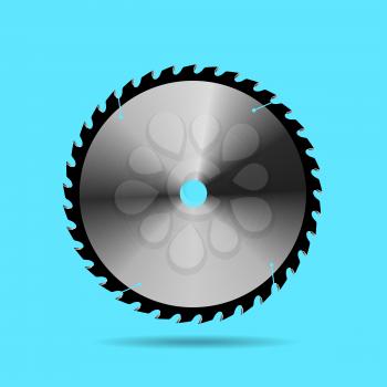 Circular saw blade on blue background. Vector illustration