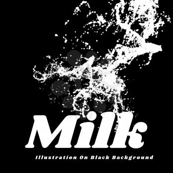Milk splash on black background. Milk spray scattering in all directions. Vector illustration on black background