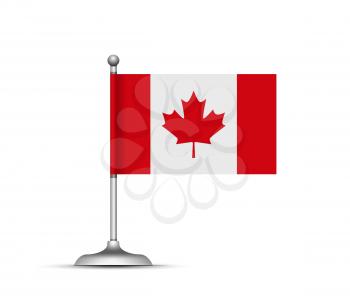 Canadian flag standing on white background. Vector illustration