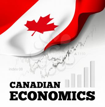 Canadian economy. Vector illustration with Canada flag on white background.