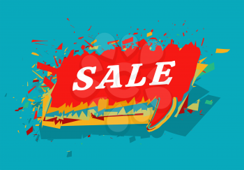 Sale colorful vector illustration. Cloud message sandwich style on background