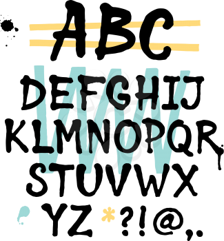 Handwritten trendy vector alphabet. Drawing calligraphic letters written by art brush. Uppercase letters of the alphabet