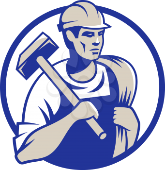 Vector illustration of a builder construction worker with hammer