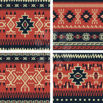Set of trendy seamless backgrounds.  Abstract tribal ethnic patterns. Use for fabric design, pattern fills, web page background