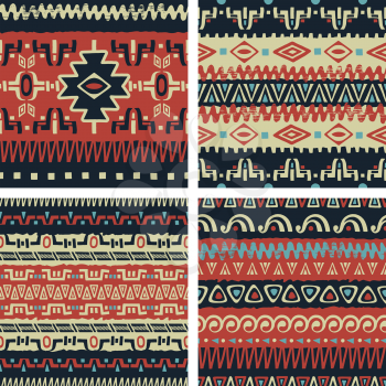 Set of trendy seamless backgrounds.  Abstract tribal ethnic patterns. Use for fabric design, pattern fills, web page background