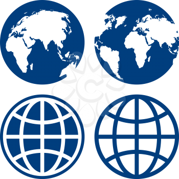 Stylised planet Earth. Globe icons isolated on white