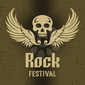 Rock Festival poster template with a skull and wings
