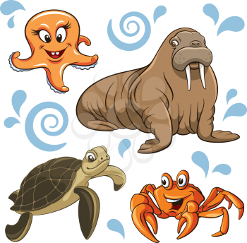 Set of sea animals with abstract design elements