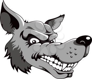 Head of wolf in cartoon style isolated on white. This vector illustration can be used as a print on T-shirts, tattoo element or other uses