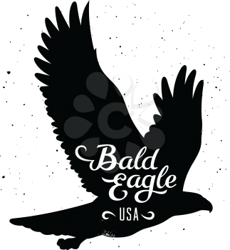 Bald Eagle silhouette isolated on white. This vector illustration can be used as a print on T-shirts, tattoo element or other uses
