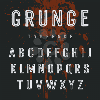 Grunge Font. Vector sans serif uppercase alphabet on a grunge background. Retro style typeface