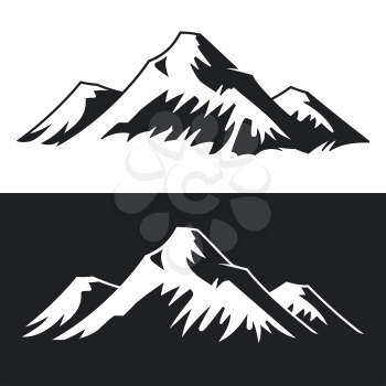 Mountains landscape black white set vector illustration silhouette outdoor camping travel icon