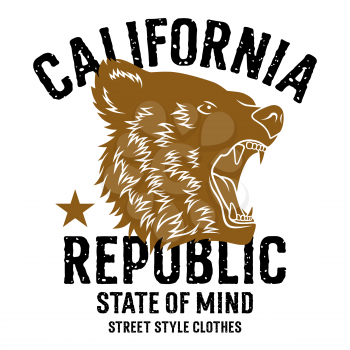 Bear head. California Republic t-shirt design. Trendy Graphic Tee
