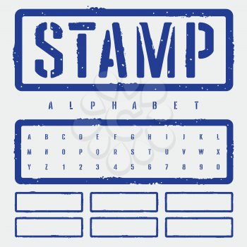 Rough stamp of stencil font. Grunge textured typeface. Stamp style uppercase letters and numbers. Plus grunge textured blank stamps as a bonus
