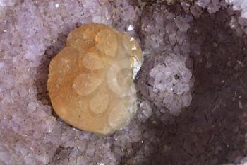Gemstone Amethyst with Calcite, close-up, minerals in the territory of Europe