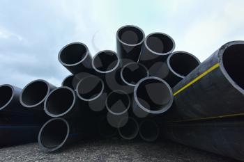 Large Black Plastic Pipes for Water Supply.