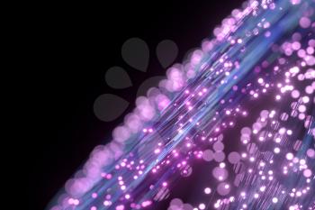 Glowing purple particles and motion lines, 3d rendering. Computer digital drawing.