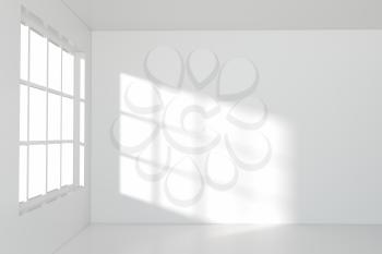 White empty room with sunlight come from the window, 3d rendering. Computer digital drawing.