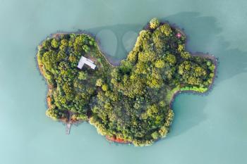 Looking down to the island in the lake. Photo in Suzhou, China.